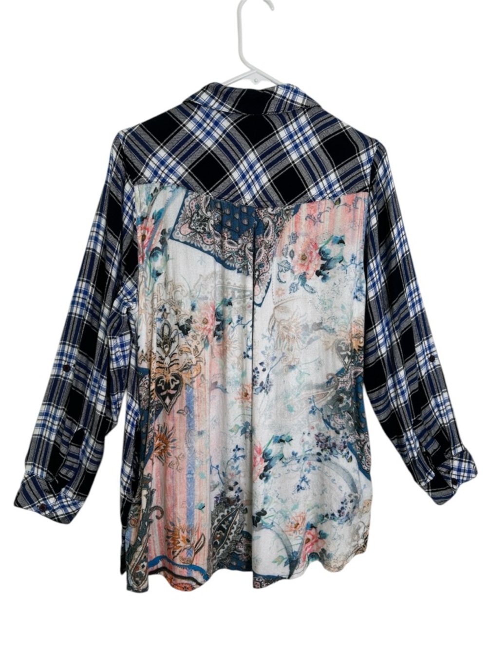 Tolani Collection Size LP Plaid Floral Mixed Media Tunic Shirt